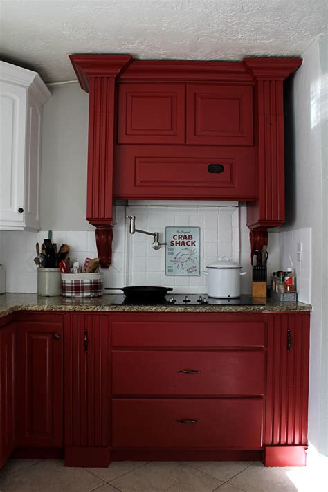 dark red kitchen cabinets